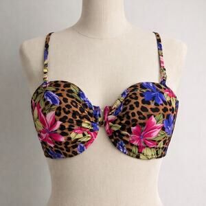 Wild Fable Leopard Floral Bikini Top Underwire Padded Size Large New w/ Tags